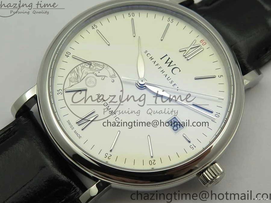 MIROTIME 0419 Portofino Automatic SS FKF 1:1 Best Edition White Dial SS Markers on Black Leather Strap A QuickDry 7138